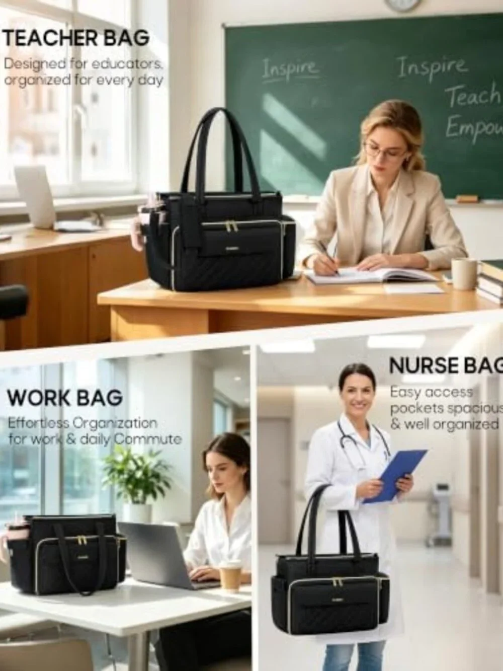 Stylish Teacher Tote Bag for Women, 15.6
